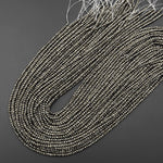 Faceted Small Natural Iron Pyrite Faceted 2mm 3mm Rondelle Beads Diamond Cut Gemstone 15.5" Strand