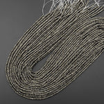 Faceted Small Natural Iron Pyrite Faceted 2mm 3mm Rondelle Beads Diamond Cut Gemstone 15.5" Strand