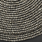 Faceted Small Natural Iron Pyrite Faceted 2mm 3mm Rondelle Beads Diamond Cut Gemstone 15.5" Strand