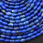 Natural Denim Blue Lapis Drum Barrel Rice Beads 8x5mm With Pyrite Matrix 15.5" Strand
