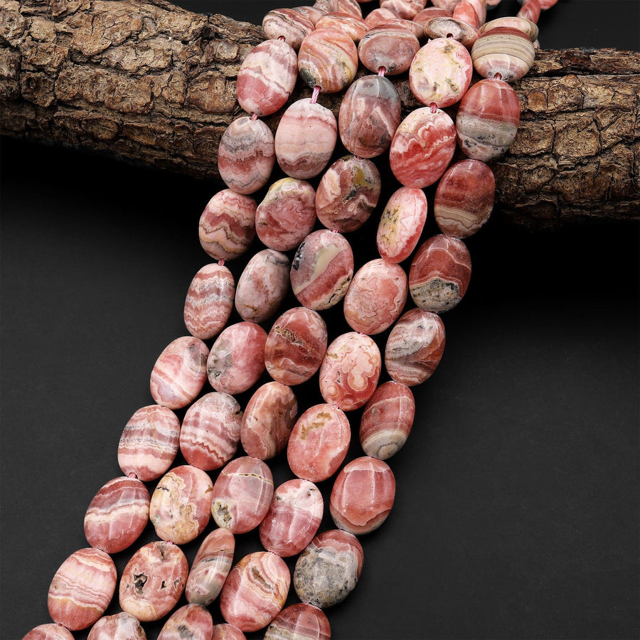 Natural Pink Rhodochrosite Oval Beads 16x12mm 15.5" Strand