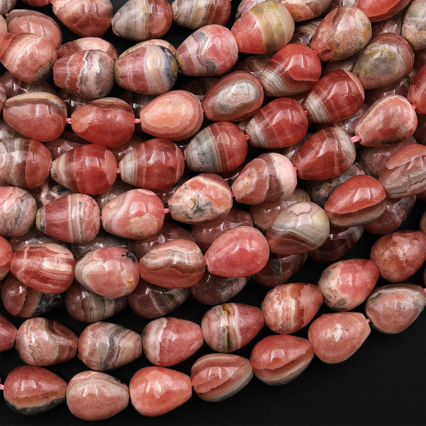 Natural Pink Red Rhodochrosite Smooth Teardrop Beads 10x8mm Good for Earrings 15.5" Strand