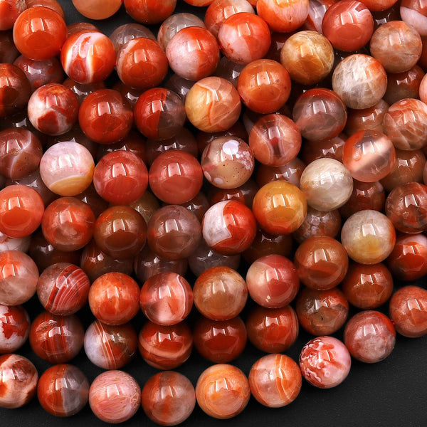 Rare Natural Moroccan Red Banded Agate 7mm 8mm Round Bead 15.5" Strand
