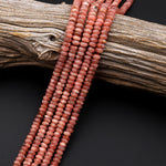Natural Pink Red Rhodochrosite Smooth 5mm 6mm Rondelle Beads 15.5" Strand