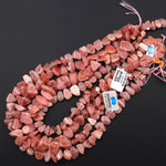 Natural Pink Red Rhodochrosite Nugget Beads Freeform Center Drilled Pebble Nugget 15.5" Strand