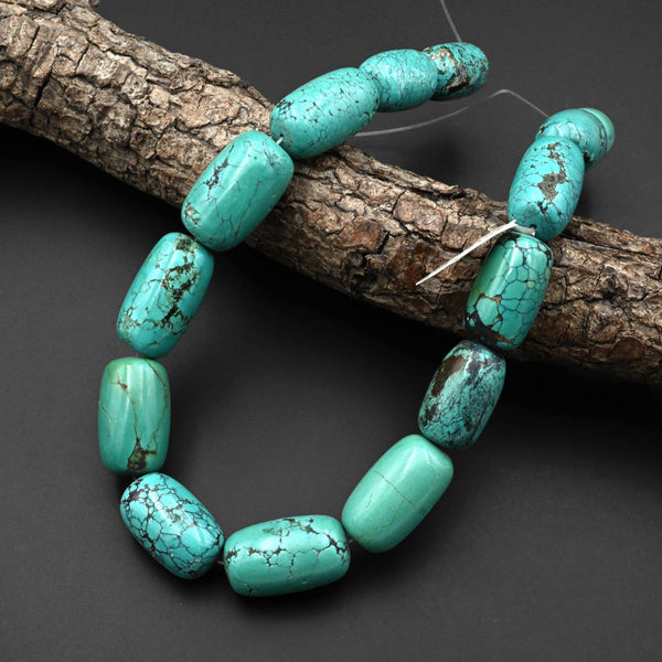 Large Natural Blue Turquoise Smooth Tube Cylinder Nugget Beads Genuine Real Turquoise Gemstone 15.5" Strand B0437
