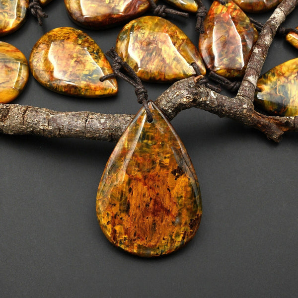 Rare AAA Natural Golden Blue Pietersite Teardrop Pendant Gemstone From South Africa A1