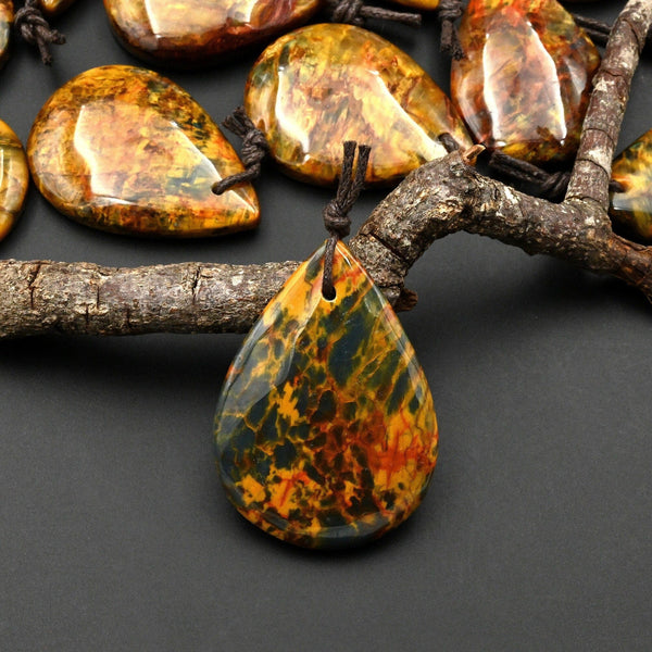 Rare AAA Natural Golden Red Blue Pietersite Teardrop Pendant Gemstone From South Africa A2