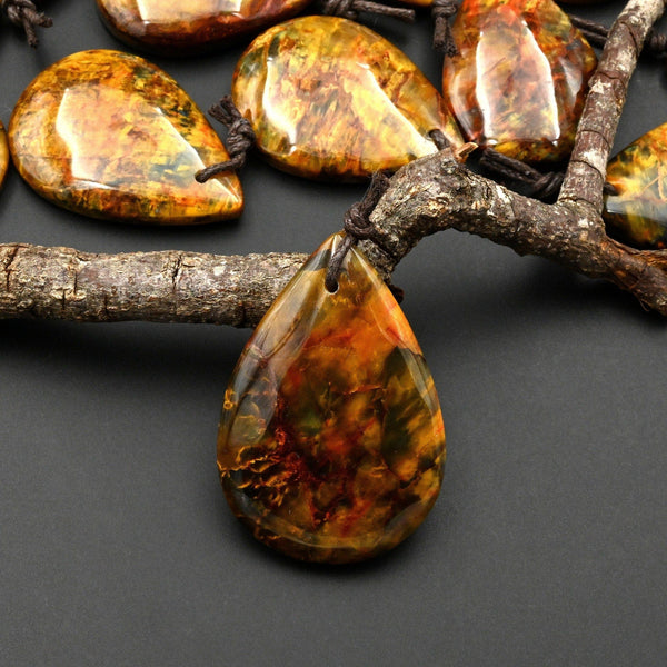 Rare AAA Natural Golden Red Blue Pietersite Teardrop Pendant Gemstone From South Africa A7