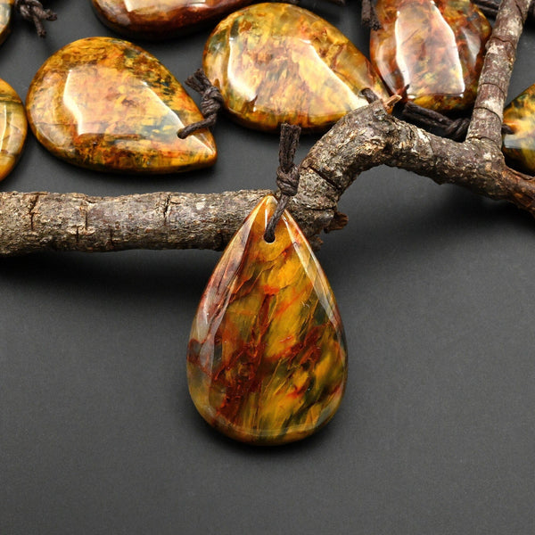 Rare AAA Natural Golden Red Blue Pietersite Teardrop Pendant Gemstone From South Africa A9
