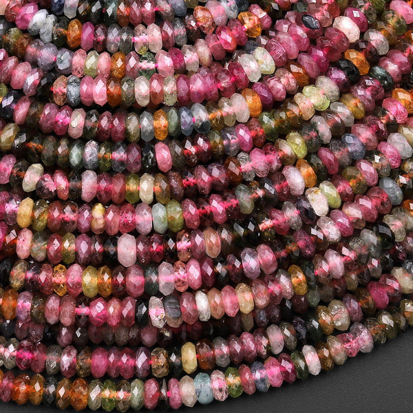 AAA Natural Multicolor Watermelon Tourmaline Micro Faceted 5mm Thin Rondelle Beads Pink Green Blue Yellow Gemstone 15.5" Strand