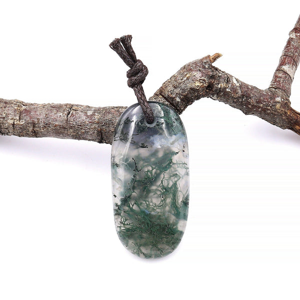 Natural Green Moss Agate Oval Pendant PDT0111A3