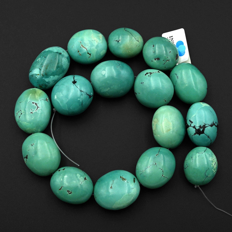 Large Natural Blue Green Turquoise Oval Nugget Beads Genuine Real Turquoise Gemstone 15.5" Strand B0446