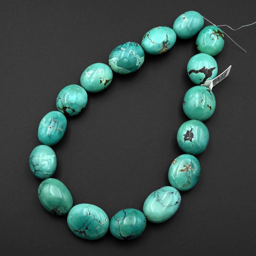 Large Natural Blue Green Turquoise Oval Nugget Beads Genuine Real Turquoise Gemstone 15.5" Strand B0449