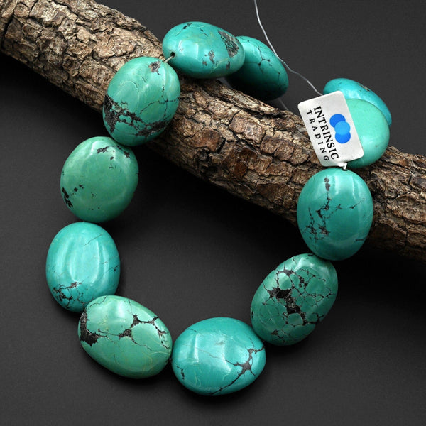 Large Natural Blue Green Turquoise Oval Nugget Beads Genuine Real Turquoise Gemstone 15.5" Strand B0447