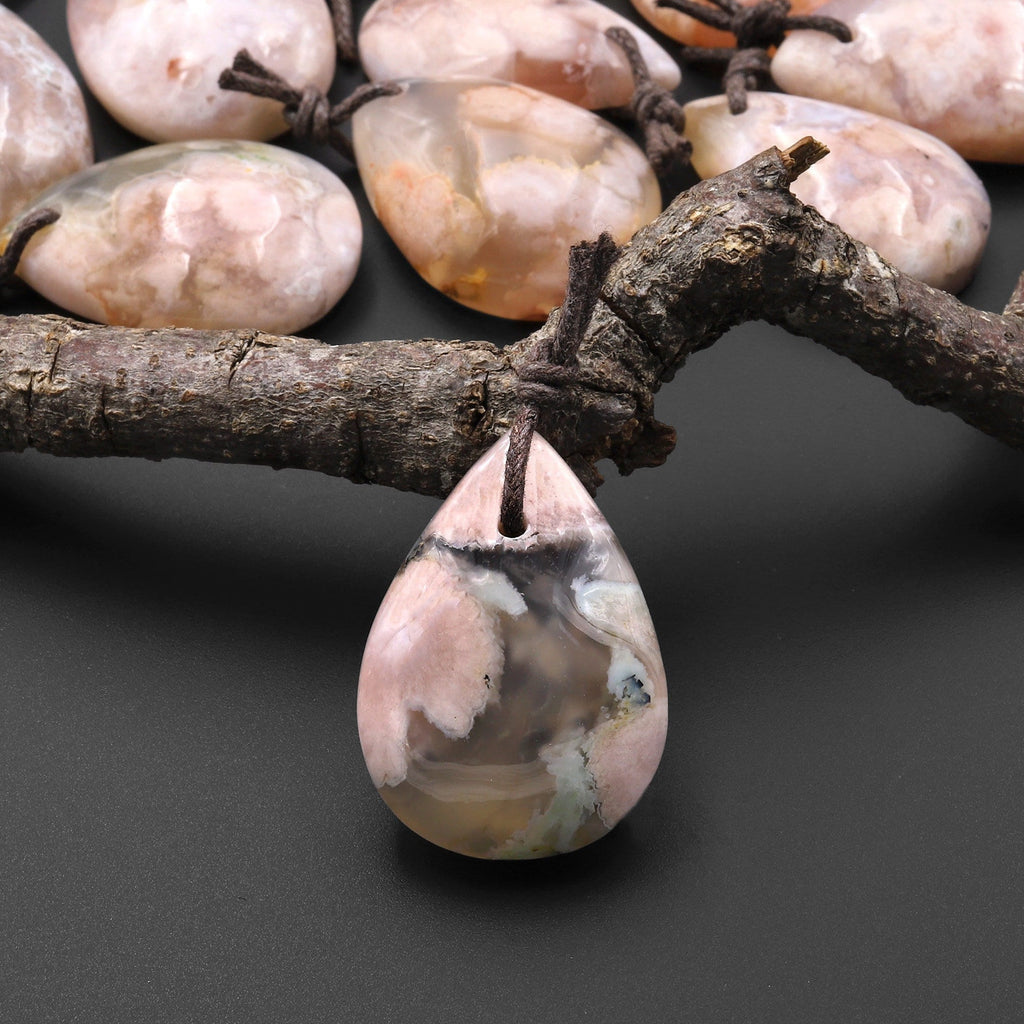 AAA Natural Cherry Blossom Agate Teardrop Gemstone Pendant Aka Flower Agate A7