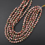 Hand Made Red Cloisonné Diamond Round Bead 10mm Decorative Floral 15.5" Strand