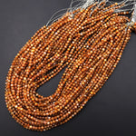 AAA Faceted Natural Sunstone Round Beads 4mm Fiery Orange Brown Gemstone 15.5" Strand