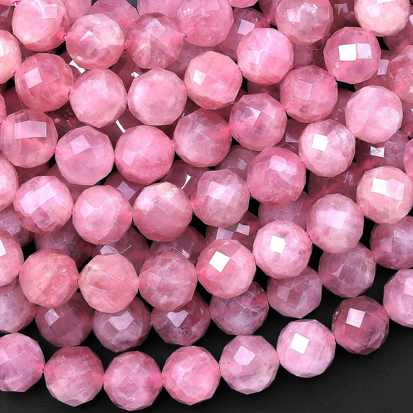 AAA Translucent Faceted Madagascar Mauve Pink Rose Quartz 10mm Round Beads 15.5" Strand