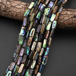 AAA Natural Abalone Tube Beads Iridescent Rainbow Glow Blue Green Red Pink Flash 15.5" Strand