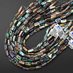 AAA Natural Abalone Tube Beads Iridescent Rainbow Glow Blue Green Red Pink Flash 15.5" Strand