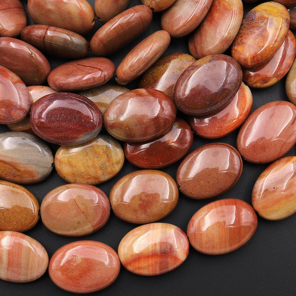 Natural Polychrome Landscape Ocean Jasper Smooth Oval Beads Earthy Red 15.5" Strand