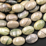 Natural Polychrome Landscape Ocean Jasper Smooth Oval Beads Earthy Green Gray 15.5" Strand