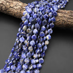 Faceted Natural Denim Blue Sodalite 9mm 10mm Coin Beads Gemstone 15.5" Strand