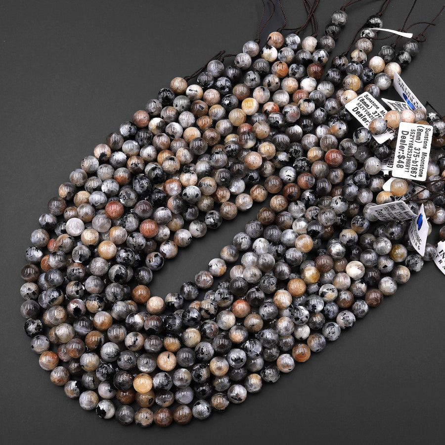 Rare Natural Sunstone Moonstone With Silvery Flashes 5mm 6mm 8mm 10mm 12mm 13mm 14mm Round Beads Gemstone 15.5" Strand