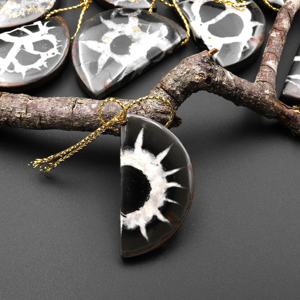 Natural Septarian Fossil Half Moon Cresecent Pendant