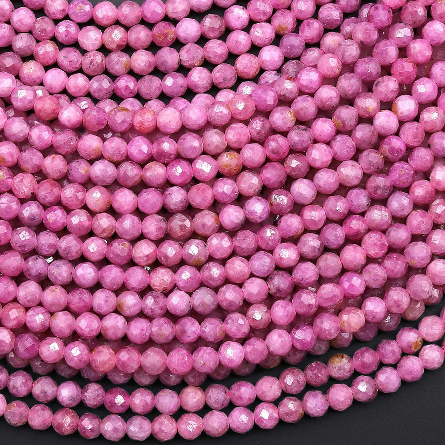 Genuine Natural Burma Pink Ruby Gemstone Faceted 2mm 3mm 4mm 5mm Round Beads 15.5" Strand