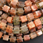 Rare Faceted Natural Arusha Sunstone Cube Beads 8mm 10mm 15.5" Strand
