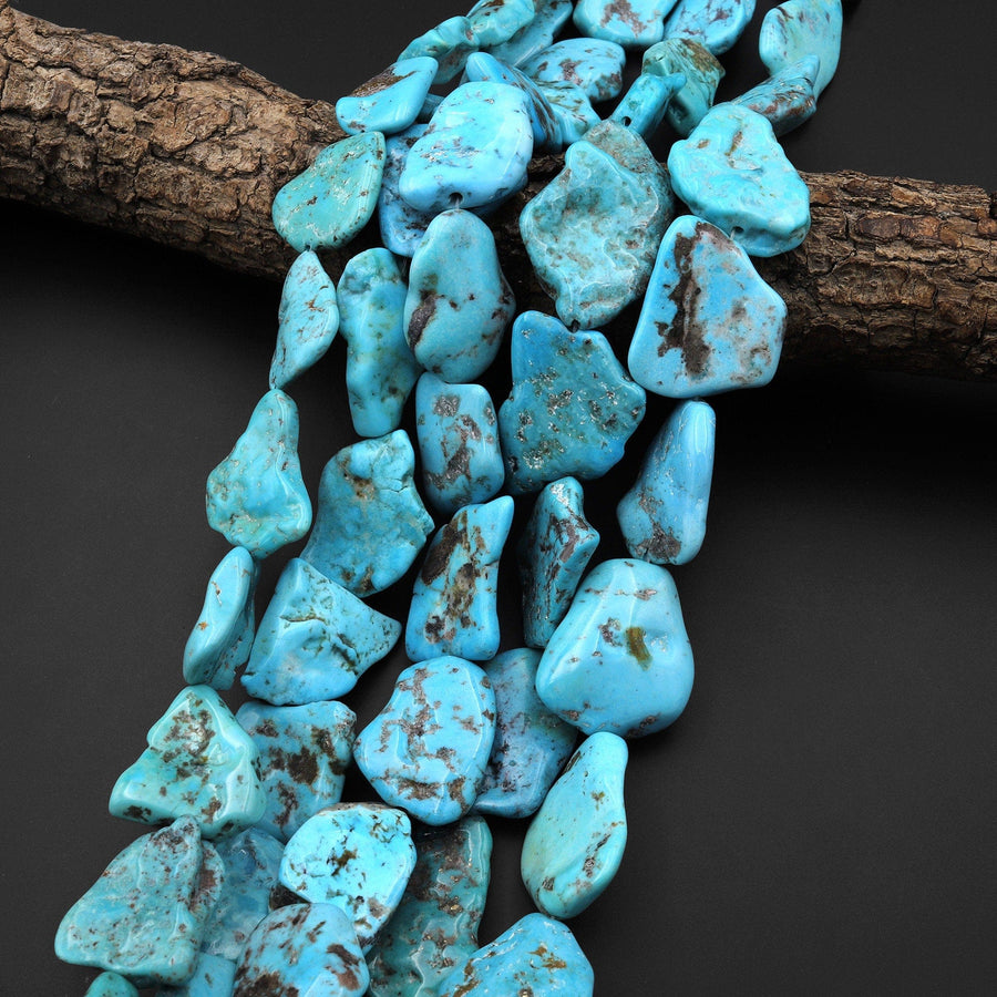 Genuine Natural Arizona Light Blue Turquoise Freeform Flat Slice Nugget Beads 15.5" Strand