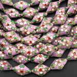 Hand Made Violet Purple Cloisonné Diamond Bead 20mm Decorative Floral 15.5" Strand