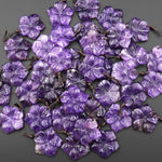 Hand Carved Real Natural Purple Amethyst Flower Pendant Gemstone Bead