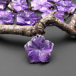 Hand Carved Real Natural Purple Amethyst Flower Pendant Gemstone Bead