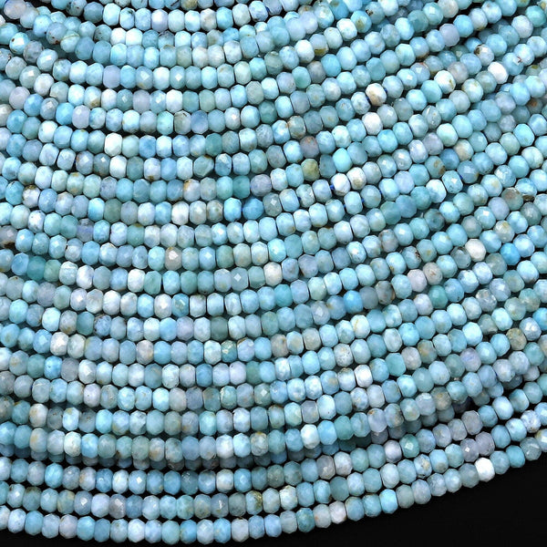 AA Genuine Natural Blue Larimar Beads Faceted 3mm Rondelle Beads 15.5" Strand
