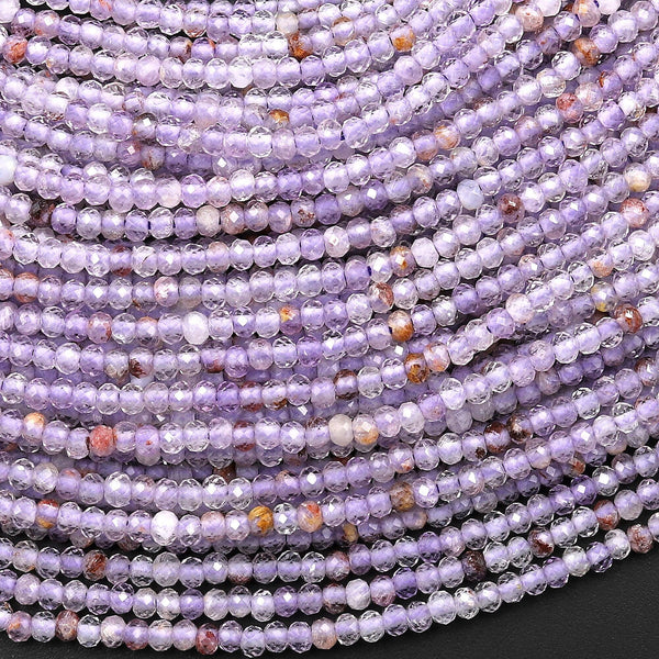 Super 7 Crystal Natural Phantom Amethyst Cacoxenite Faceted 2mm Rondelle Micro Cut Geometric Powerful Healing Stone 15.5" Strand