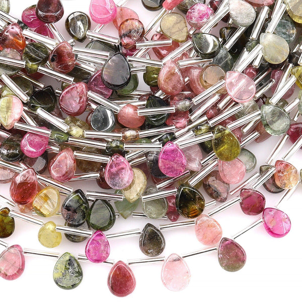 Natural Tourmaline Smooth Teardrop Beads Natural Multicolor Watermelon Pink Green Yellow Gemstone 15.5" Strand