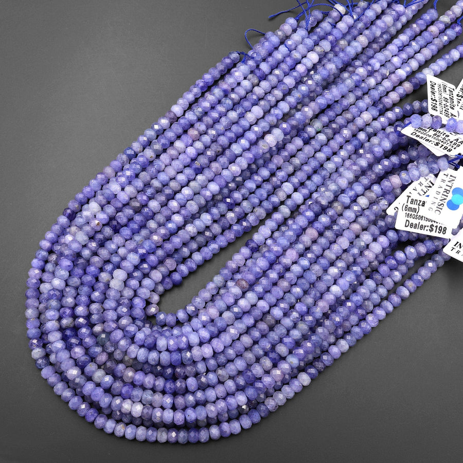 AA Faceted Natural Tanzanite Rondelle Beads 6mm Real Genuine Gemstone 15.5" Strand