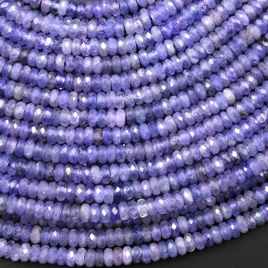 AA Faceted Natural Tanzanite Thin Rondelle Beads 3mm 4mm Micro Diamond Cut Real Genuine Gemstone 15.5" Strand