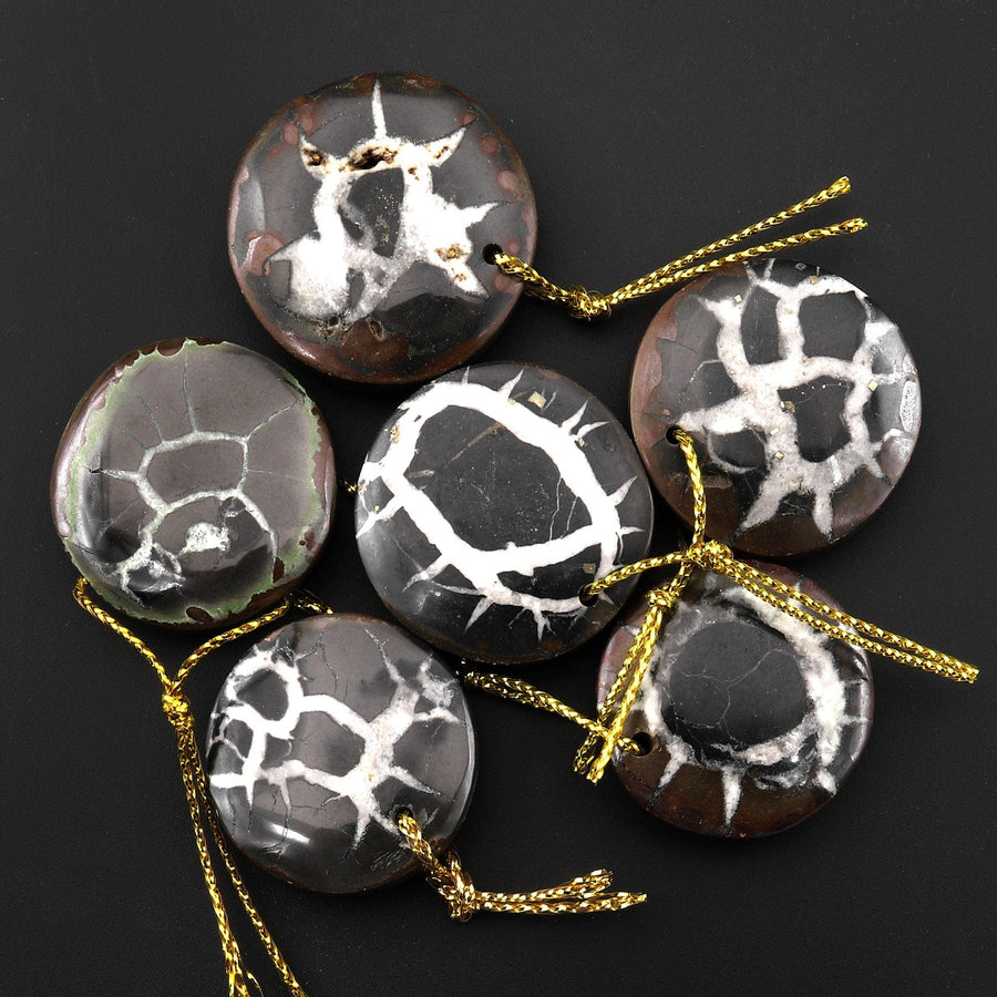 Natural Septarian Fossil Round Circle Coin Pendant