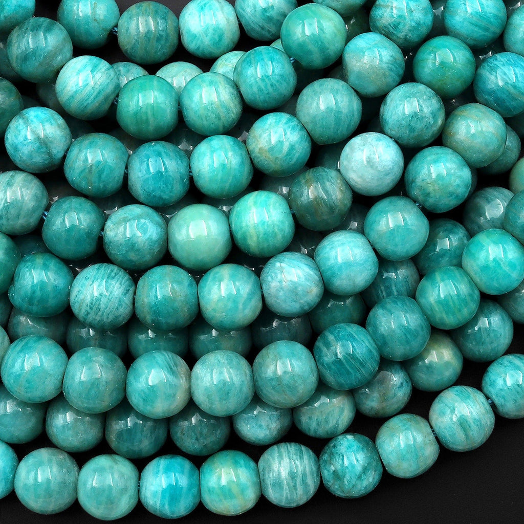 Natural Russian Amazonite Beads 8mm Round Beads Seafoam Blue Green Colors 15.5" Strand