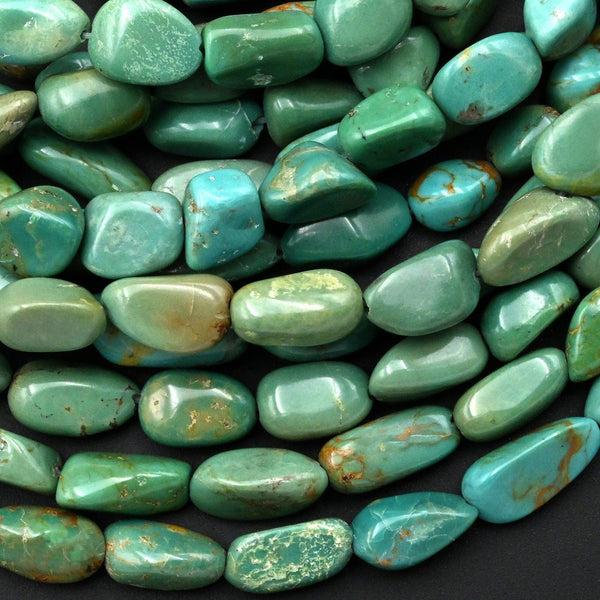 Real Genuine Natural Green Turquoise Freeform Irregular Nugget Beads 15.5" Strand