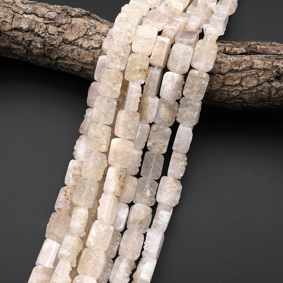 Natural Rock Crystal Quartz Druzy Raw Drusy Rectangle Beads 15.5" Strand