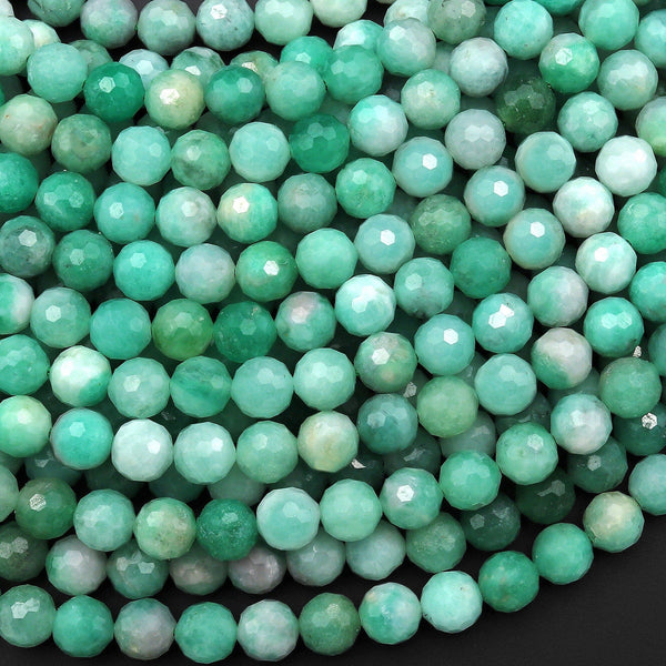 Real Genuine Natural Green Emerald Gemstone Faceted 6mm Round Beads Gemstone From Colombia May Birthstone 15.5" Strand