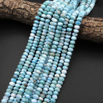 Natural Blue Larimar 8mm Smooth Rondelle Beads Real Genuine Larimar Gemstone 15.5" Strand