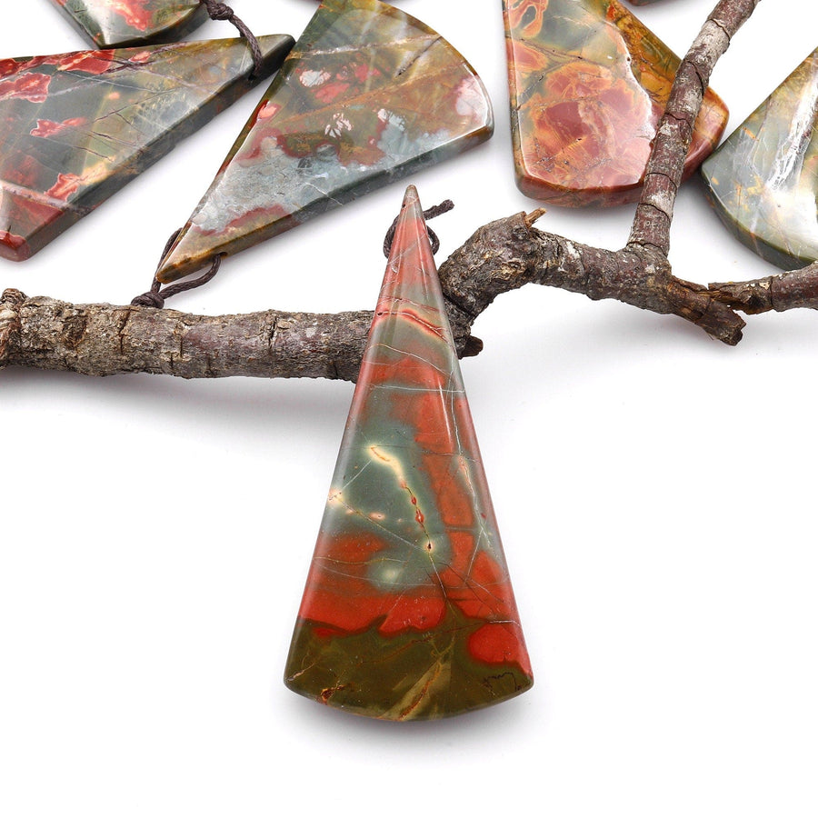 Natural Red Creek Jasper Pendant Side Drilled Long Triangle Fan Pendant Aka Multicolor Picasso Jasper Cherry Creek Jasper Bead