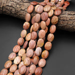 Natural Polychrome Landscape Ocean Jasper Smooth Oval Beads Earthy Red Brown Pink Colors 15.5" Strand