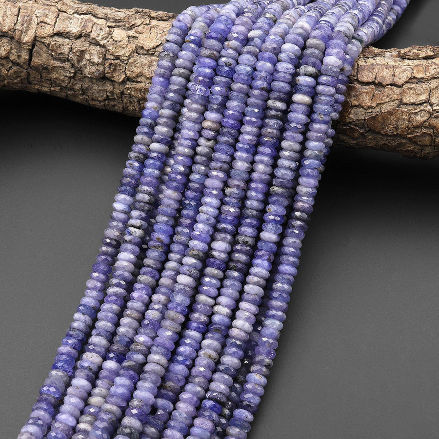 Faceted Natural Tanzanite Rondelle Beads 6mm Micro Diamond Cut Real Genuine Gemstone 15.5" Strand